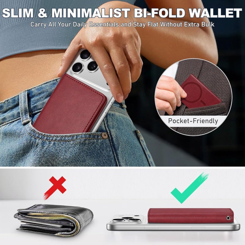 TUCCH for Magsafe Card Holder with Clear ID Window, Fit 6 Cards, RFID Blocking PU Leather Men Women Magnetic Phone Wallet for iPhone 17/16/15/14/13/12/Plus/Air/Pro/Pro Max Series, Dark Red - Image 5